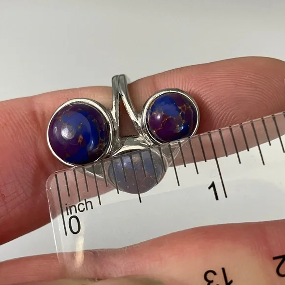Mojave purple turquoise, multi-stone Cabochon ring in stainless steel - Picture 9 of 9